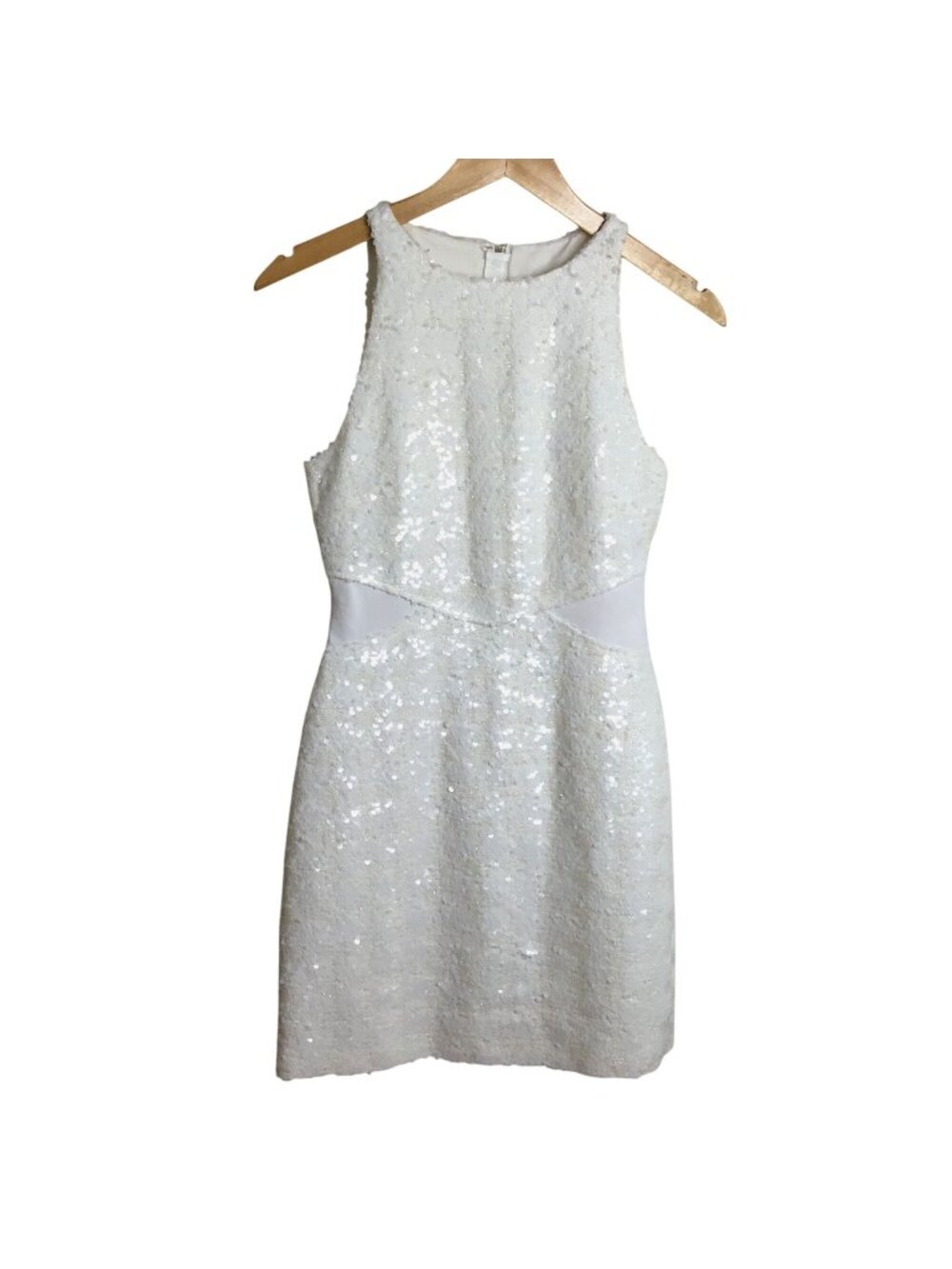 DEREK LAM Serenity White Sequin Shift Mini Dress Modern Bridal Cocktail XS NWT